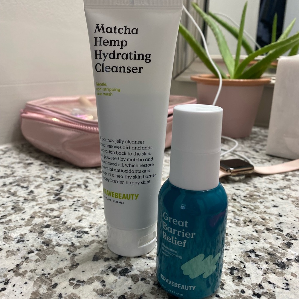 Krave Beauty Matcha Hemp Hydrating Cleanser and Great Barrier Relief